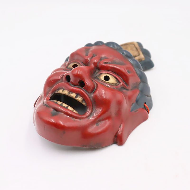 仁王 赤 お面 日本製 アート インテリア 珍しい 焼き物 Japanese mask, antique mask - ブルーパロット｜京都の アンティーク食器・家具・引取・修理・金継ぎ