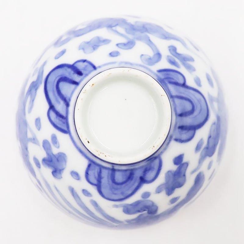 手描き染付ブルー蓋碗｜骨董アンティーク和食器｜鳳凰龍