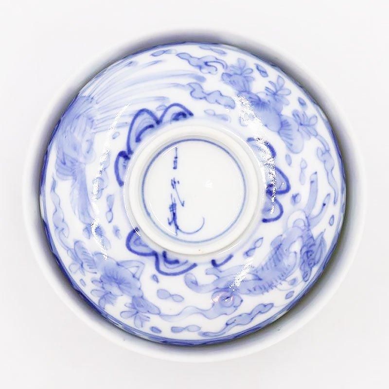 手描き染付ブルー蓋碗｜骨董アンティーク和食器｜鳳凰龍