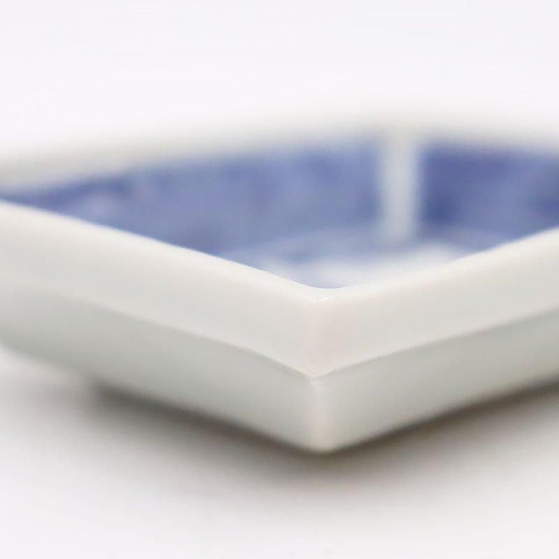 【骨董品】白磁鶴紋四方皿　菓子器 明治・大正アンティーク染付双魚紋四角豆皿｜幅8.5 高さ2.5