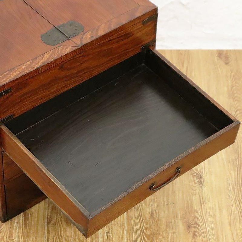 大正昭和期 ケヤキ材の裁縫箱 小引出し収納