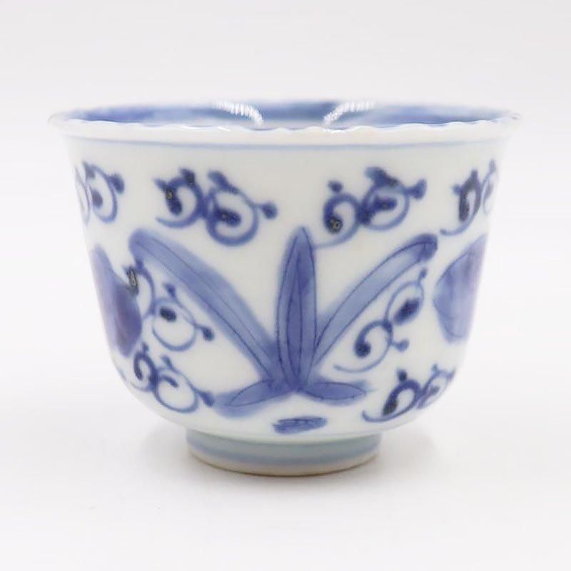 ぐい呑み 染付 酒杯 手描き 湯呑み アンティーク レトロ