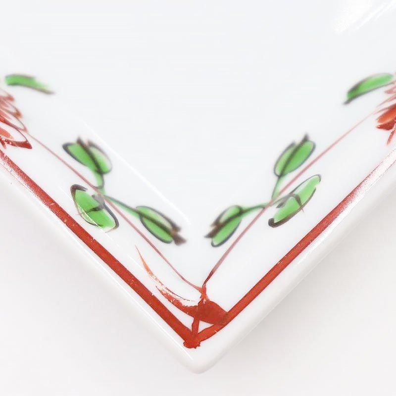 手描き色絵四角角皿｜16×13×2.5｜和食器アンティーク