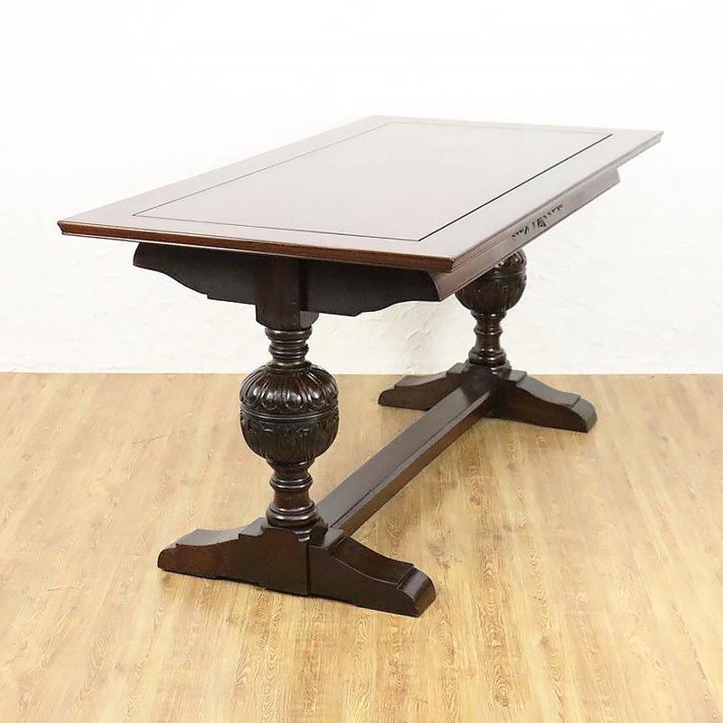 彫刻入りバルボスレッグテーブル｜2から6人用オーク材アンティーク