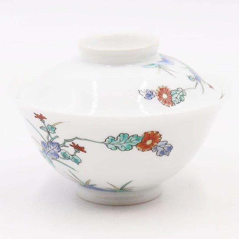 和洋折衷 硬質 蓋碗 小畑 柿右衛門様式 笑顔の孔雀