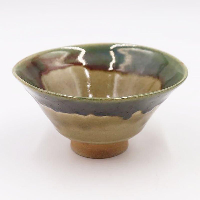 昭和初期の緑釉端反型抹茶碗｜直径14 高さ7｜お稽古用ヴィンテージ和食器