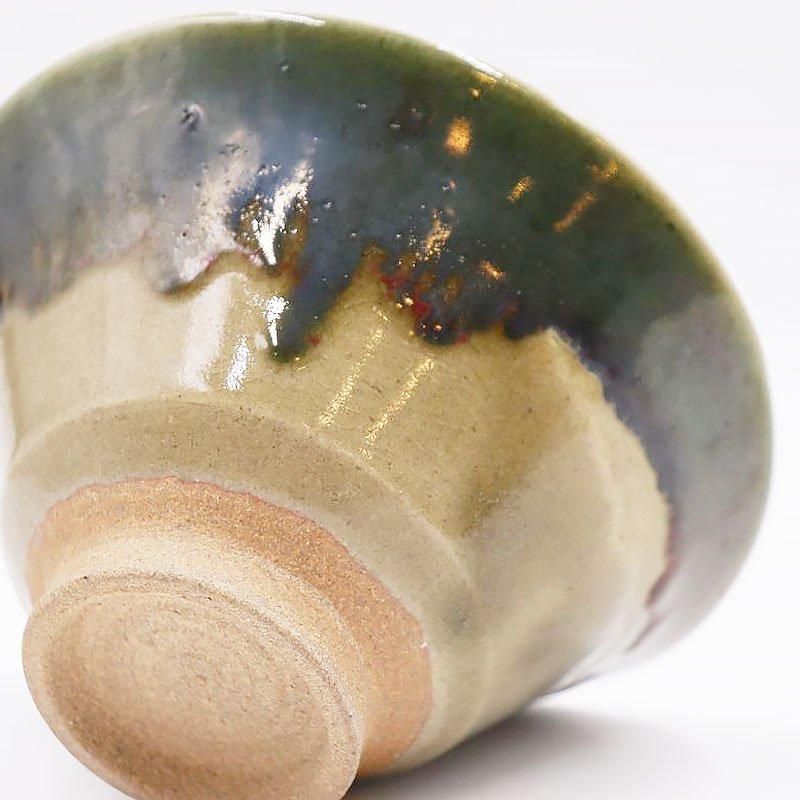 昭和初期の緑釉端反型抹茶碗｜直径14 高さ7｜お稽古用ヴィンテージ和食器