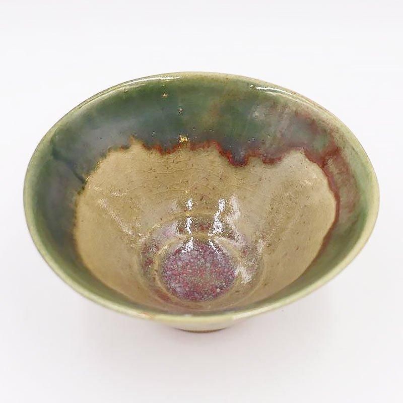 昭和初期の緑釉端反型抹茶碗｜直径14 高さ7｜お稽古用ヴィンテージ和食器