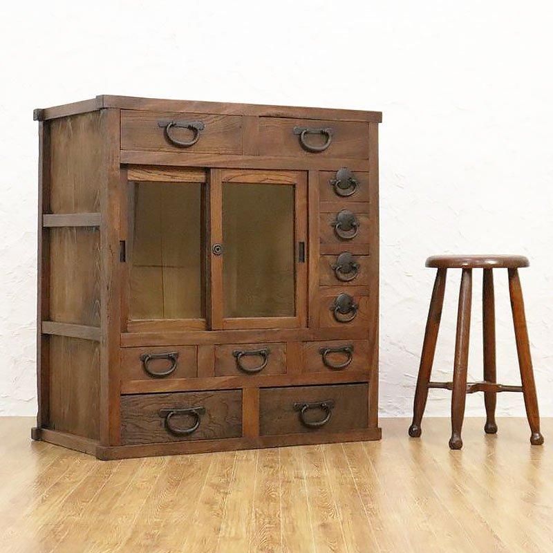 昭和時代の丁寧修復箪笥｜幅75.5高さ81｜引戸のすべり良好