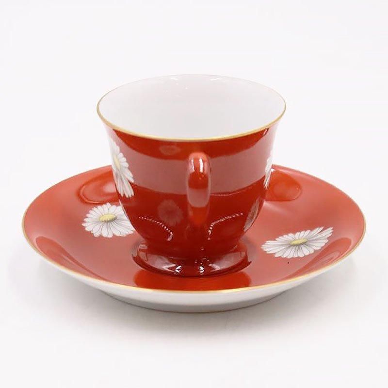 ノリタケ デミタスカップ＆ソーサー｜赤のマーガレット小菊｜昭和