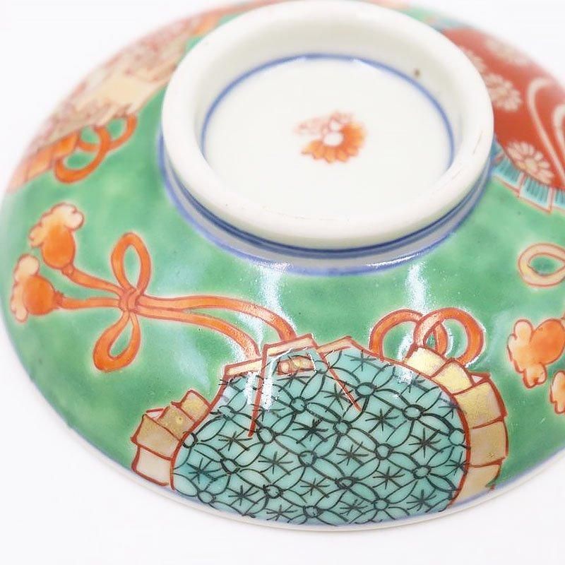 色絵蓋物　４客組（１客訳あり）　アンティーク　食器　骨董品 色絵蓋物 4客組（1客訳あり） アンティーク 食器 骨董品 色絵蓋物 4