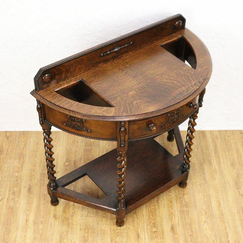 アンティーク　半円　コンソールテーブル　ツイストレッグ　エレガント テーブル 半円コンソールテーブル イギリス製 1920-40年