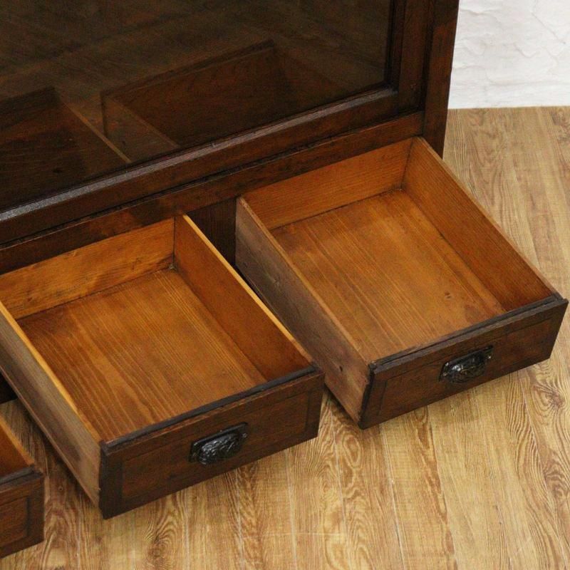 四尺引戸食器棚 キャビネット 収納棚 飾り棚 大正 昭和 アンティーク