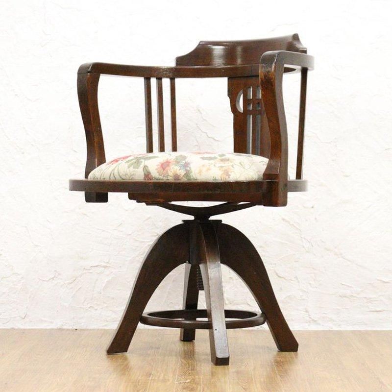 布張りアンティーク馬蹄椅子｜幅53.5高さ72cm｜レトロモダンで修復済み