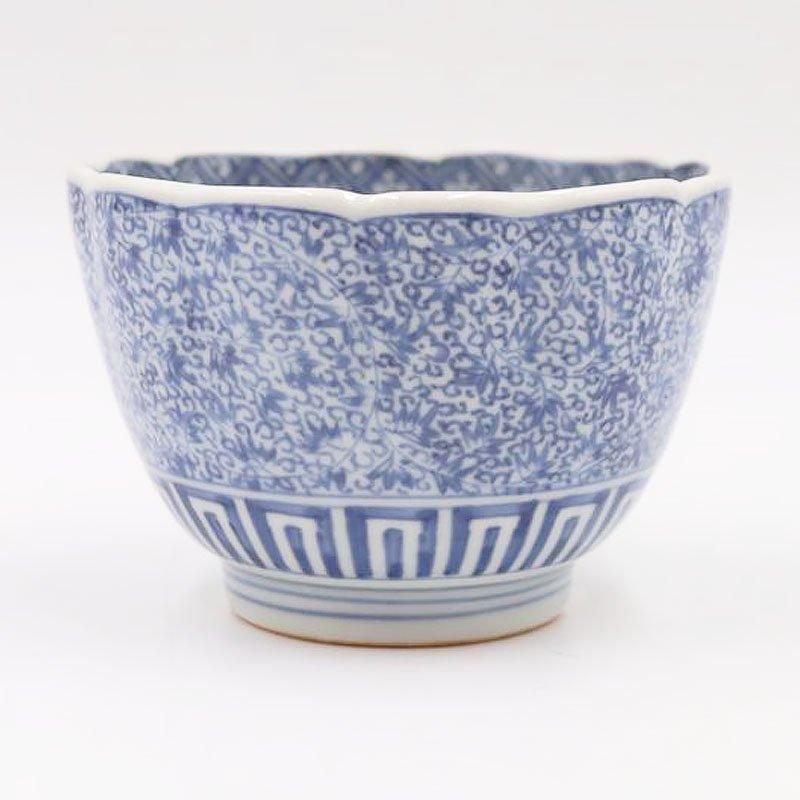 大きめ 手描き 染付 呉須 湯呑み 小鉢 蕎麦猪口 和食器 アンティーク（みじん唐草・松竹梅・菱）