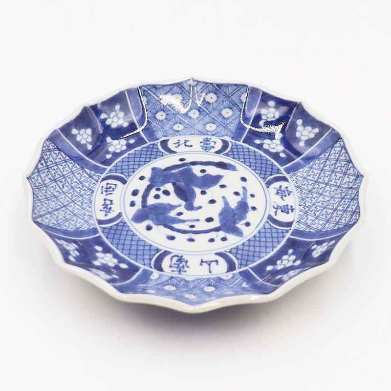 六寸 手描き 染付 取り皿 呉須 藍 和骨董 大正 昭和初期｜直径18.5 高