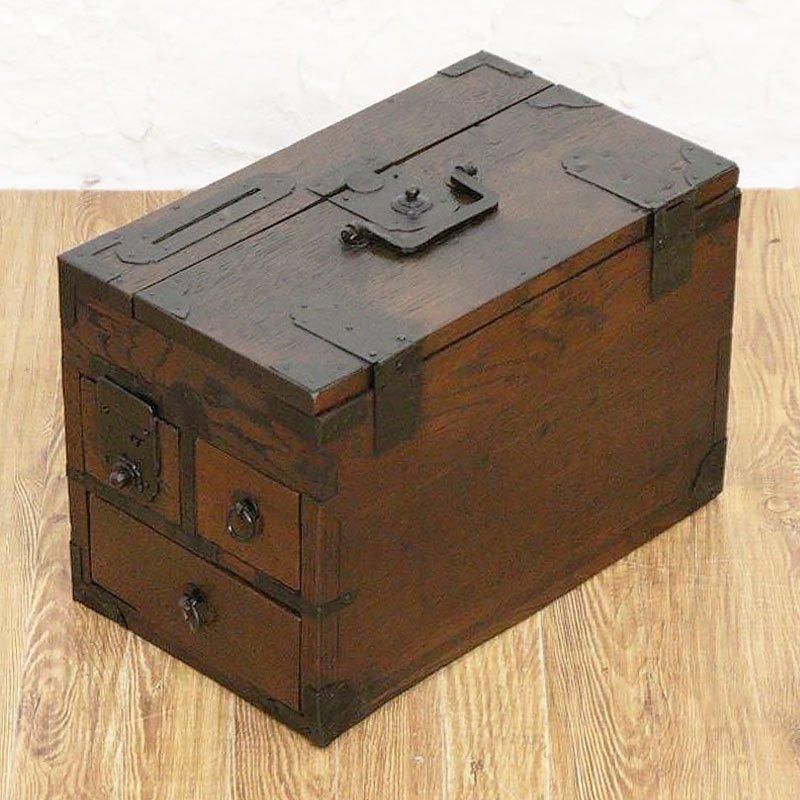 硯箱 掛け硯 小引出し 小物入れ 桑材 時代金具 日本製 明治時代 日本の