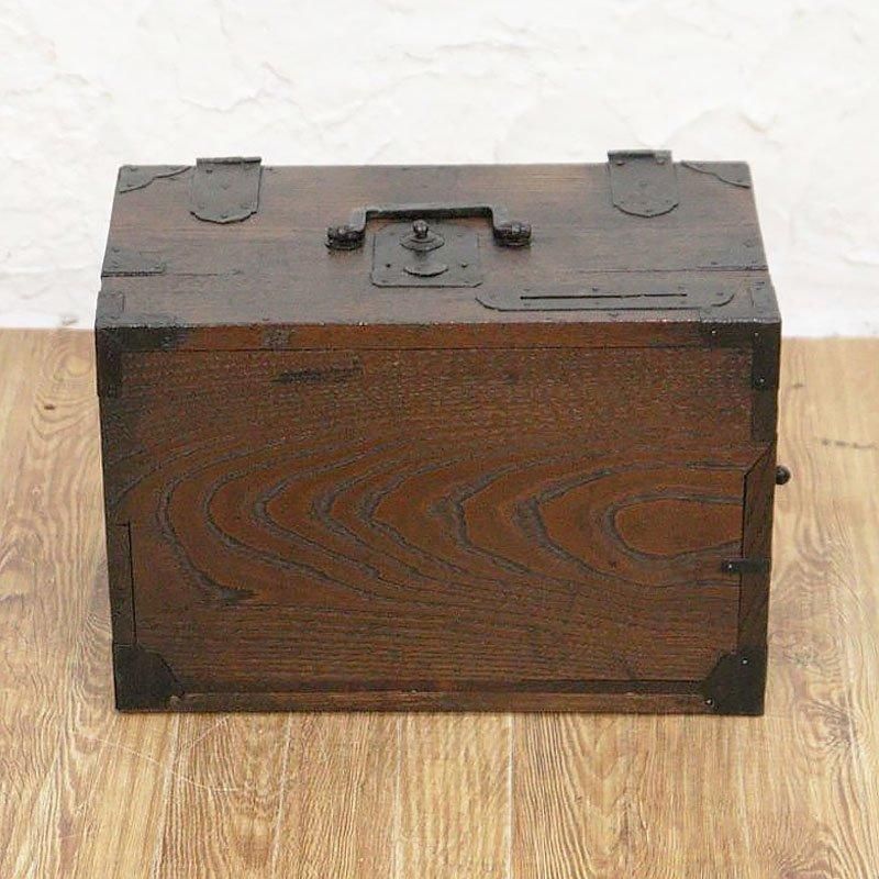 硯箱 掛け硯 小引出し 小物入れ 桑材 時代金具 日本製 明治時代
