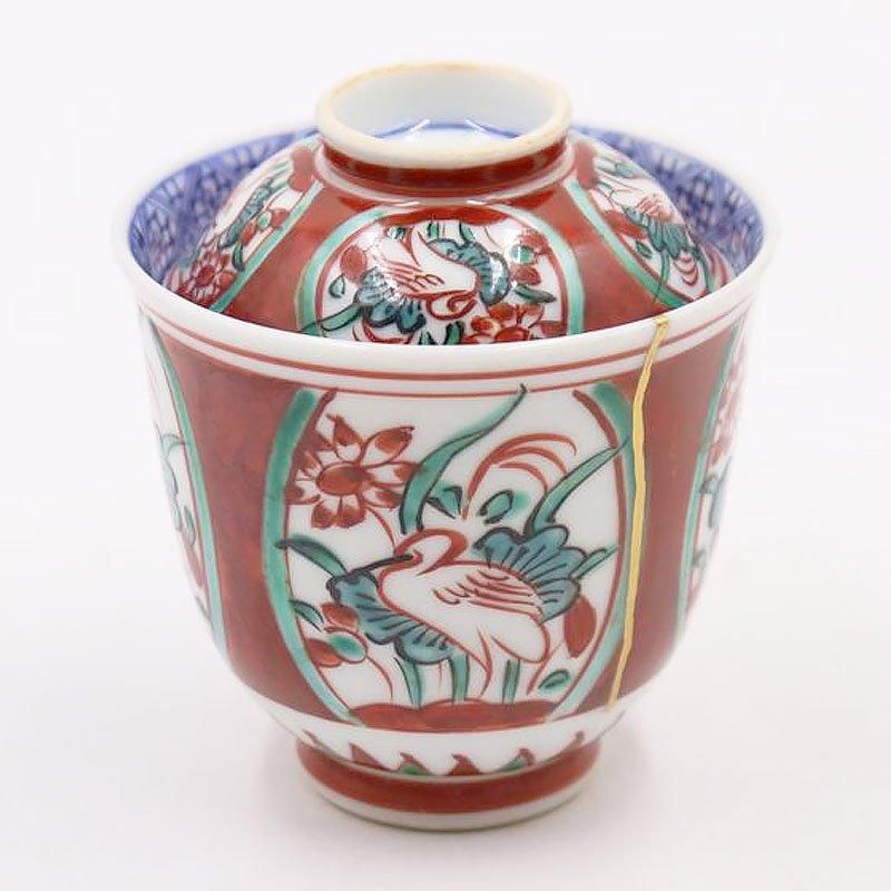 金継ぎ】色絵 小吸物 蓋もの 和食器 和骨董 アンティーク 動物