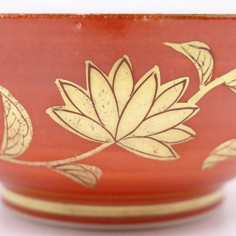 手描き 赤絵 大蓋碗 蓋茶碗 かわいい カラフル 明治 大正 骨董