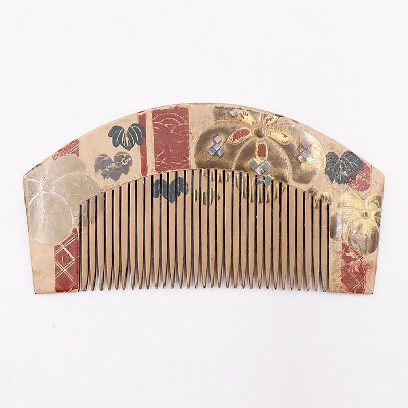漆塗り蒔絵 螺鈿細工入り 大正時代 櫛 日本製 アンティーク
