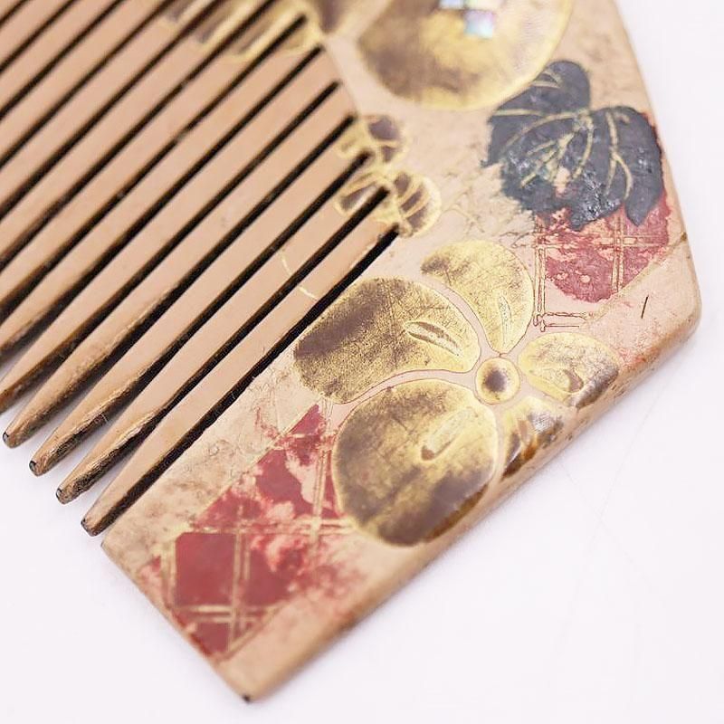 漆塗り蒔絵 螺鈿細工入り 大正時代 櫛 日本製 アンティーク