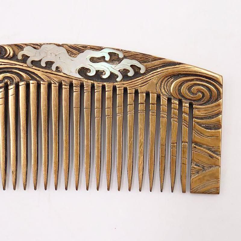 骨董品　　古道具　年代物　大きい鉢　　刻印有り　希少 くし 日本製 金蒔絵 螺鈿細工 大正時代 幅9cm アンティーク