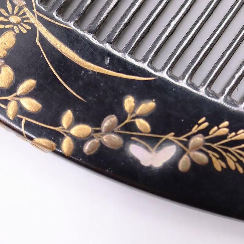 黒塗り金蒔絵 黒塗 螺鈿入り 櫛 大正時代 日本製 アクセサリー
