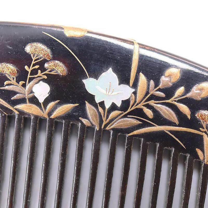 黒塗り金蒔絵 黒塗 螺鈿入り 櫛 大正時代 日本製 アクセサリー