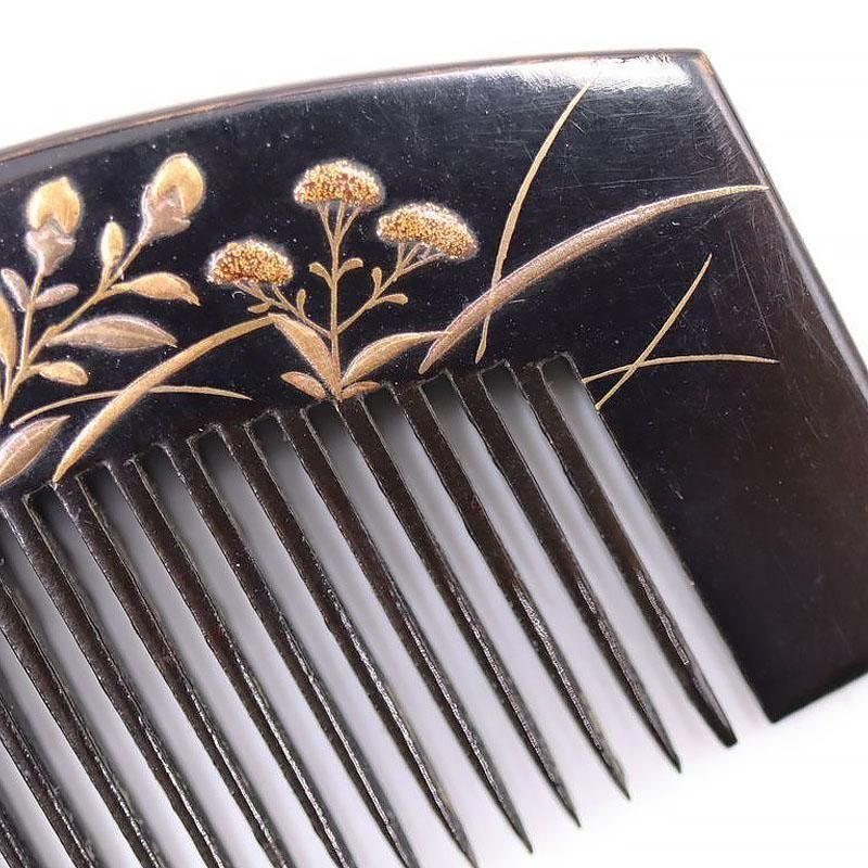 江戸末期　漆塗りの装飾櫛 江戸末期 漆塗りの装飾櫛