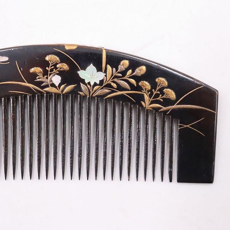 黒塗り金蒔絵 黒塗 螺鈿入り 櫛 大正時代 日本製 アクセサリー
