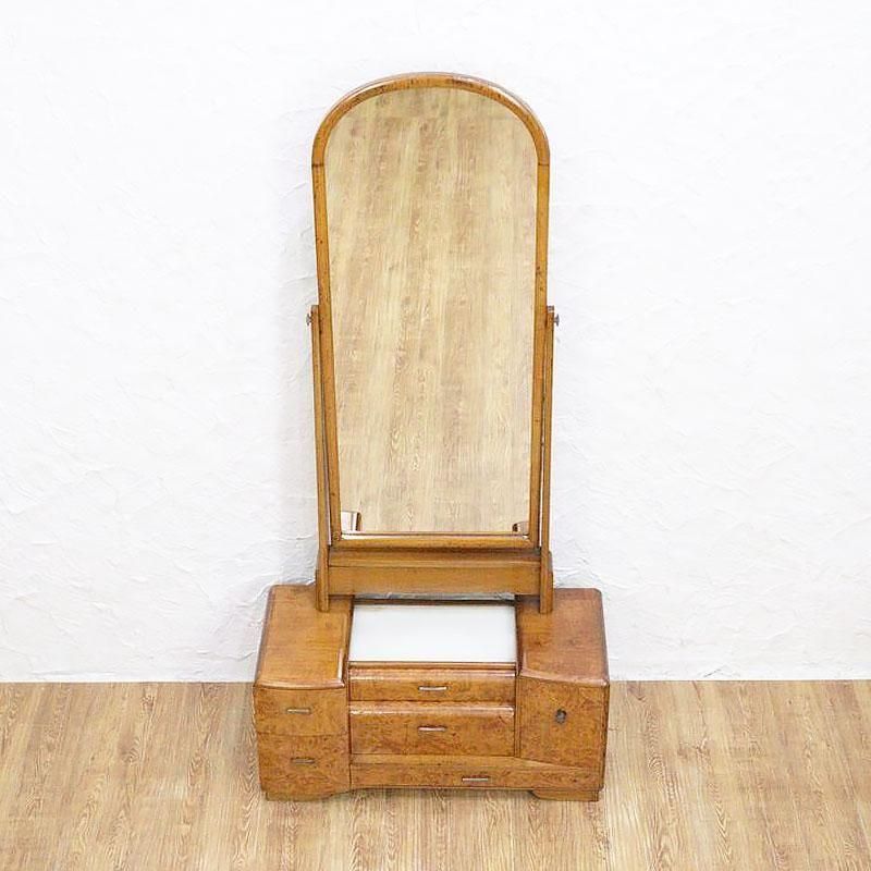 昔の化粧台　姿見 昭和初期 玉杢鏡台 鏡交換済み化粧台