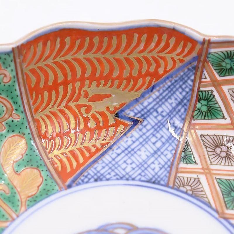 伊万里アンティーク大皿｜直径18 高さ5.5｜色絵赤絵手描き