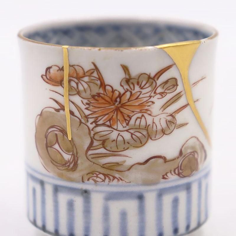 手描き 色絵 のぞき ぐい呑み 筒向付 和食器 大正 昭和初期