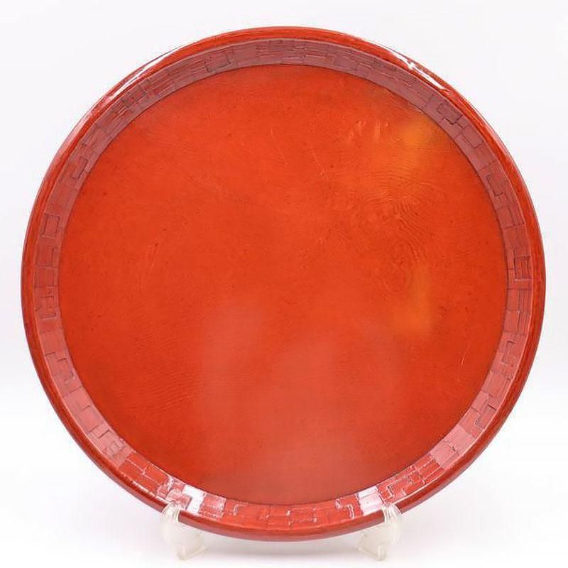 漆器 後藤塗り 朱赤塗り 昭和初期 丸 くり抜き大サイズ