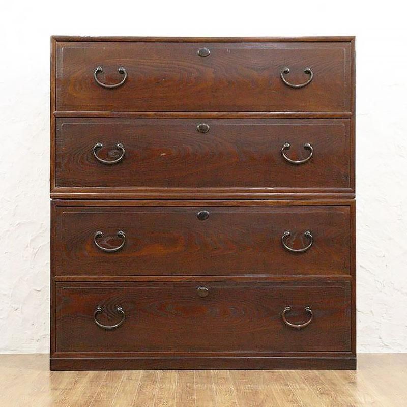 三段 二段重ね 和箪笥 和家具 時代箪笥 時代金具 木目 杢目 木の