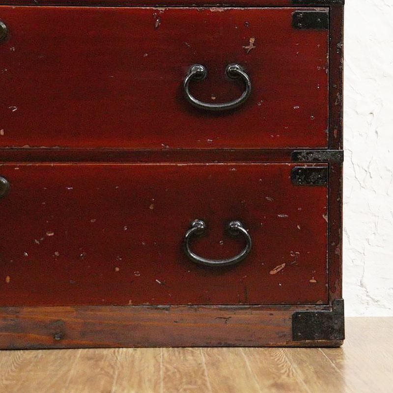 大正昭和初期の三尺朱和箪笥｜赤茶の引出し五杯 102.5cm