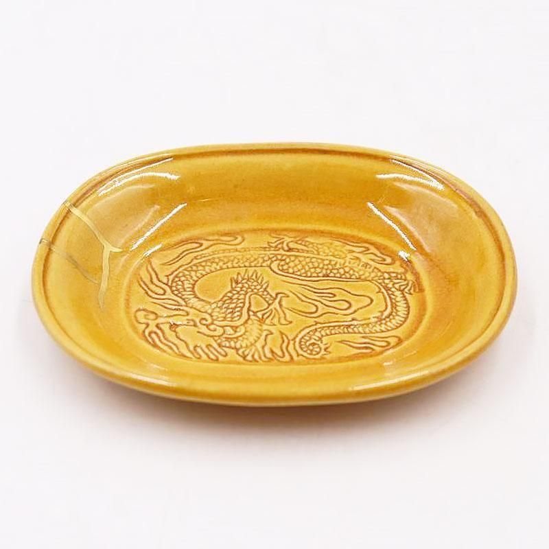 金継ぎ】小判型 楕円 豆皿 淡路 民平焼 ミンペイ 黄釉 ミニ 手塩皿