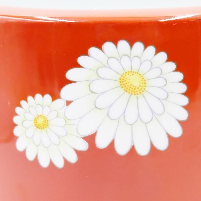 ノリタケ火鉢 赤地に白小菊 大正時代 直径25cm 高さ23cm