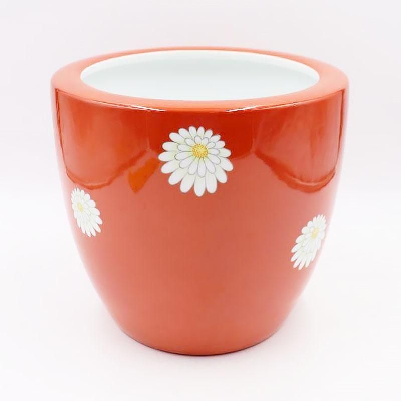 ノリタケ火鉢 赤地に白小菊 大正時代 直径25cm 高さ23cm