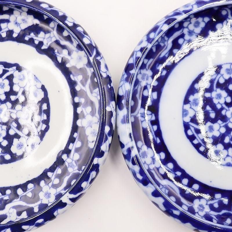 手描き染付中皿深皿｜藍色ベロ藍｜昭和レトロかわいい