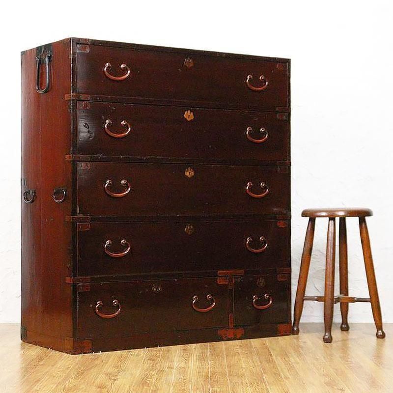 ヴィンテージ　木製　和箪笥　和タンス 階段箪笥 民芸調 桐製 和タンス 左下がり 幅67cm （ 和風 たんす