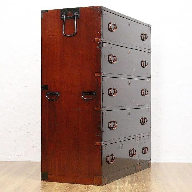 骨董品、アンティーク、レトロ、タンス、和、洋箪笥（昭和初期） 大正 三尺 朱和箪笥 着物 洋服 普段着 和家具 和骨董 深み