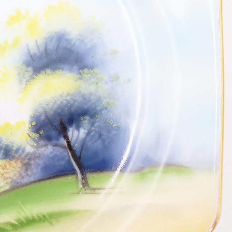 1847 【明治アンティーク】オールドノリタケ　風景図　手提皿　時代 1847 【明治アンティーク】オールドノリタケ 風景図 手提皿 時代