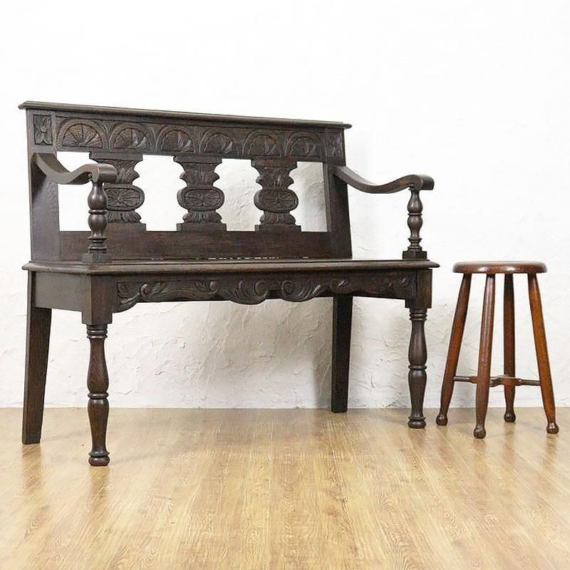 昭和レトロ 塩川光明堂 木製ベンチ 透彫り 二人掛けソファー ビンテージ 昭和レトロ 塩川光明堂 木製ベンチ 透彫り 二人掛けソファー