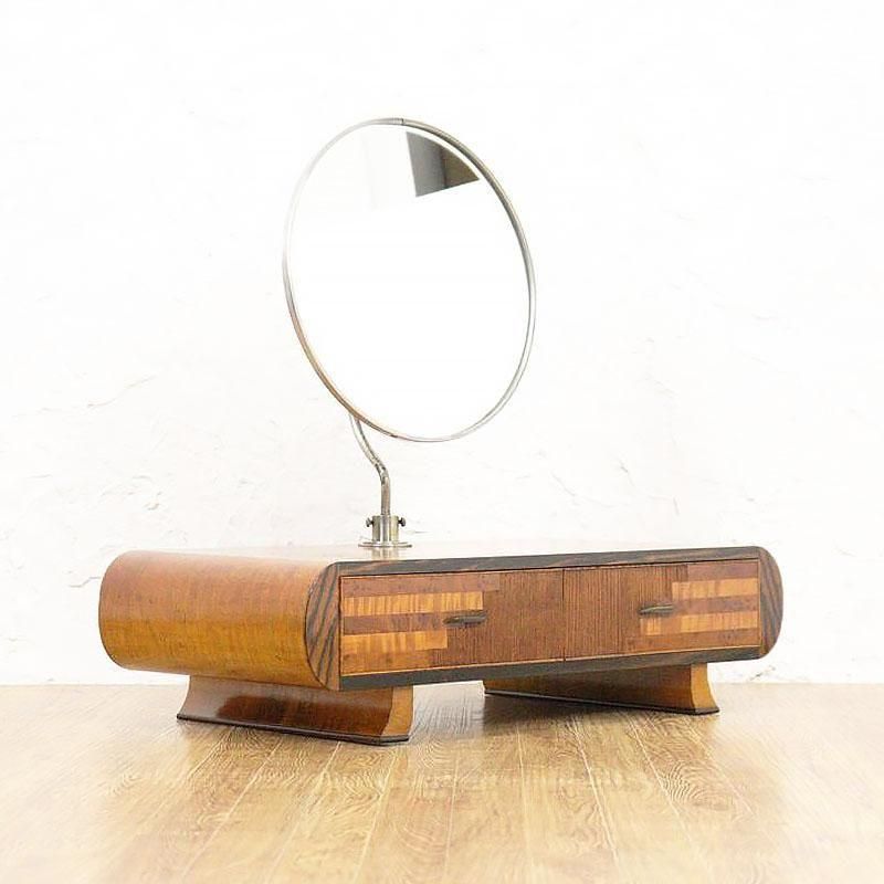 黒柿と栃の丸鏡鏡台 角度調整可能な化粧台