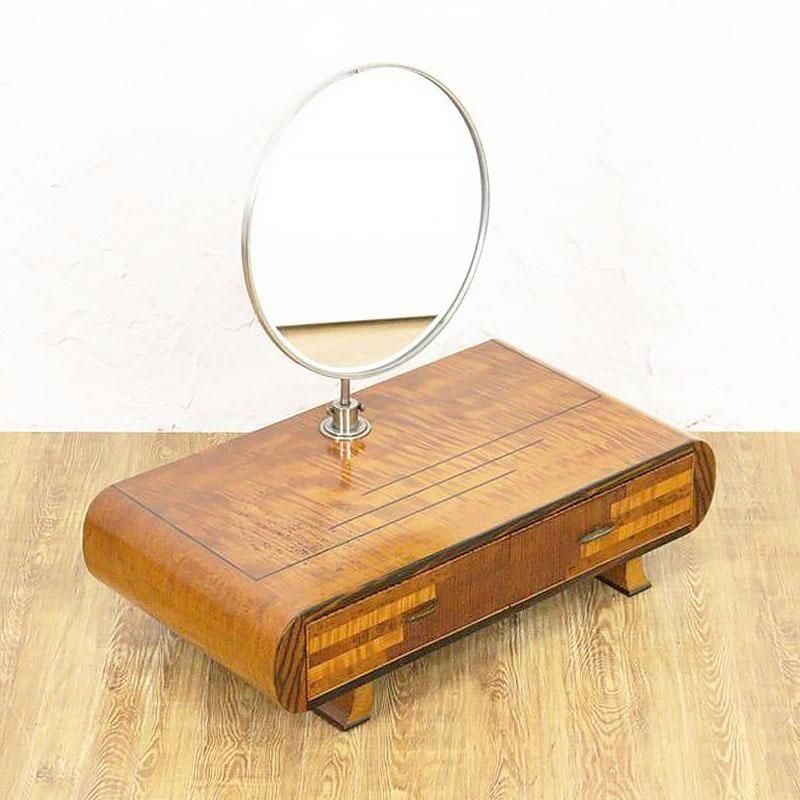 黒柿と栃の丸鏡鏡台 角度調整可能な化粧台