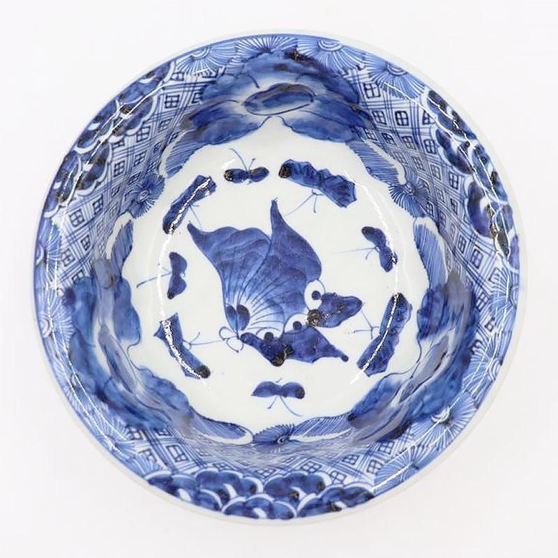 古伊万里　大鉢　器　藍　花　蝶々 古伊万里 大鉢 器 藍 花 蝶々