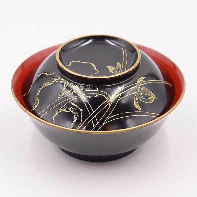沈金 外黒内朱色 蓋椀 吸物椀 アンティーク 骨董 和食 漆器の器