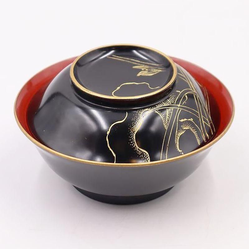 小吸物椀 10客 共箱 懐石 漆器 和食器 漆芸 昭和レトロ アンティーク 漆器 沈金 外黒内朱色 蓋椀 吸物椀 アンティーク 骨董 和食 漆器の器